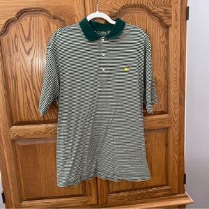Amen Corner Green White Striped Masters Augusta Polo Shirt Pima Cotton Men’s L